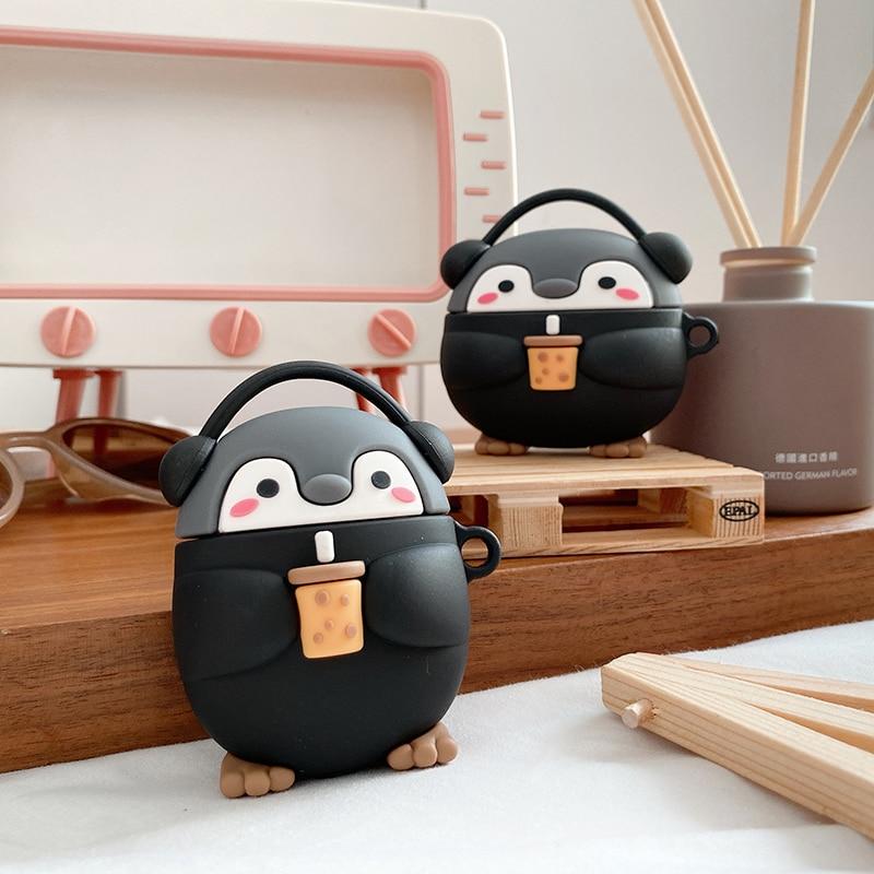 Cute Milk Tea Music Penguin Premium AirPods Case Shock Proof Cover