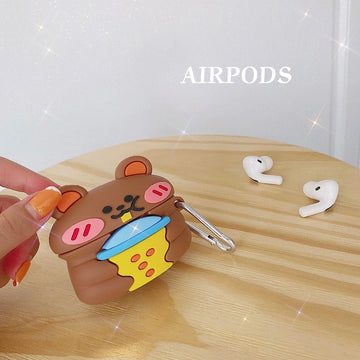 Cute Bear Drinking Bubble Tea Premium AirPods Pro Case Shock Proof Cover