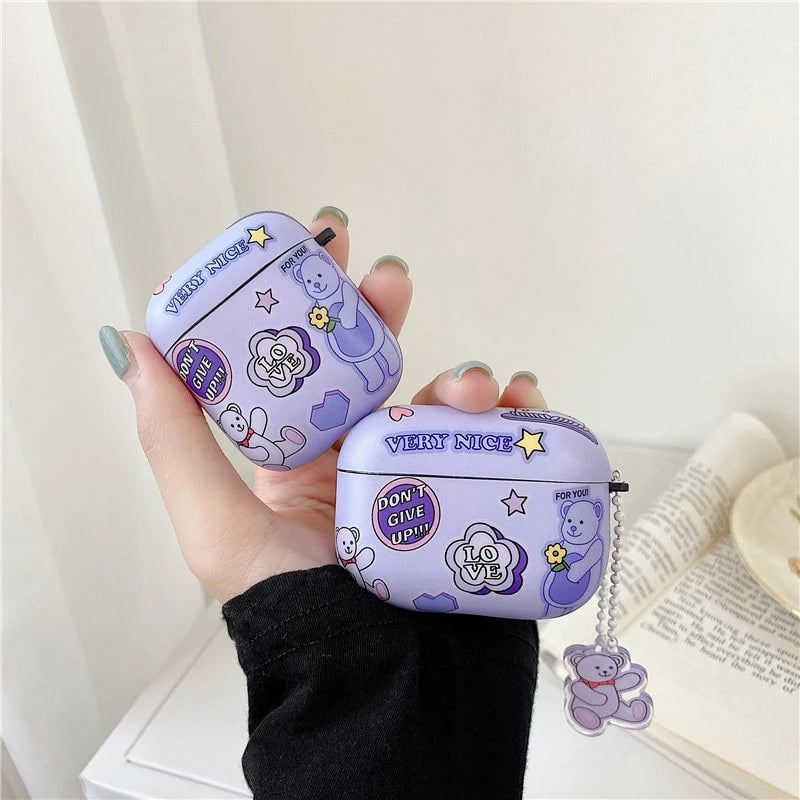 Cute Purple Bear 'Don't Give Up' AirPods Case Shock Proof Cover