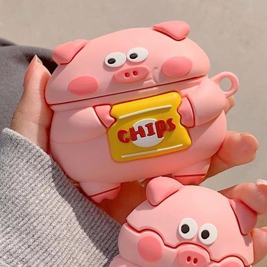 Cute Pig with a Bag of Chips Premium AirPods Pro Case Shock Proof Cover