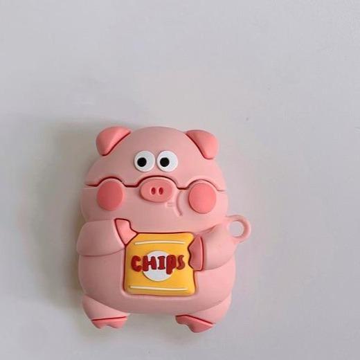 Cute Pig with a Bag of Chips Premium AirPods Case Shock Proof Cover