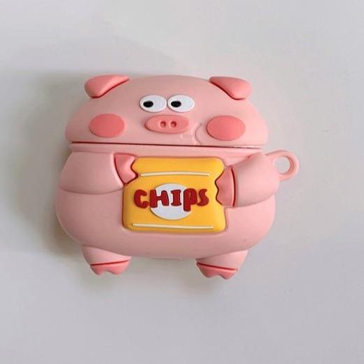 Cute Pig with a Bag of Chips Premium AirPods Pro Case Shock Proof Cover