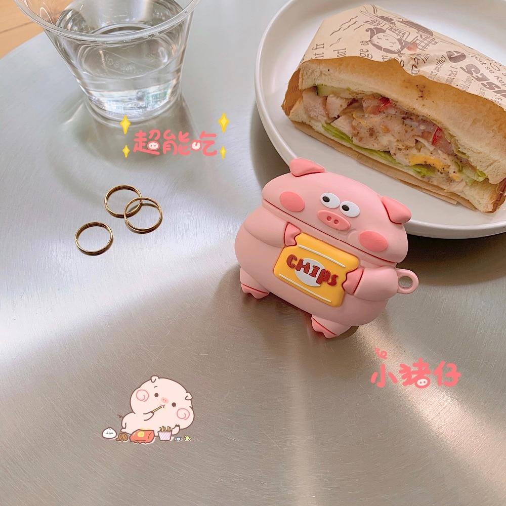 Cute Pig with a Bag of Chips Premium AirPods Pro Case Shock Proof Cover