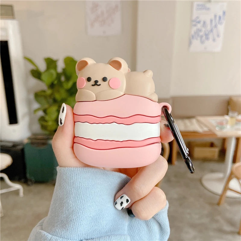 Cute Macaroon Bear Premium AirPods Case Shock Proof Cover