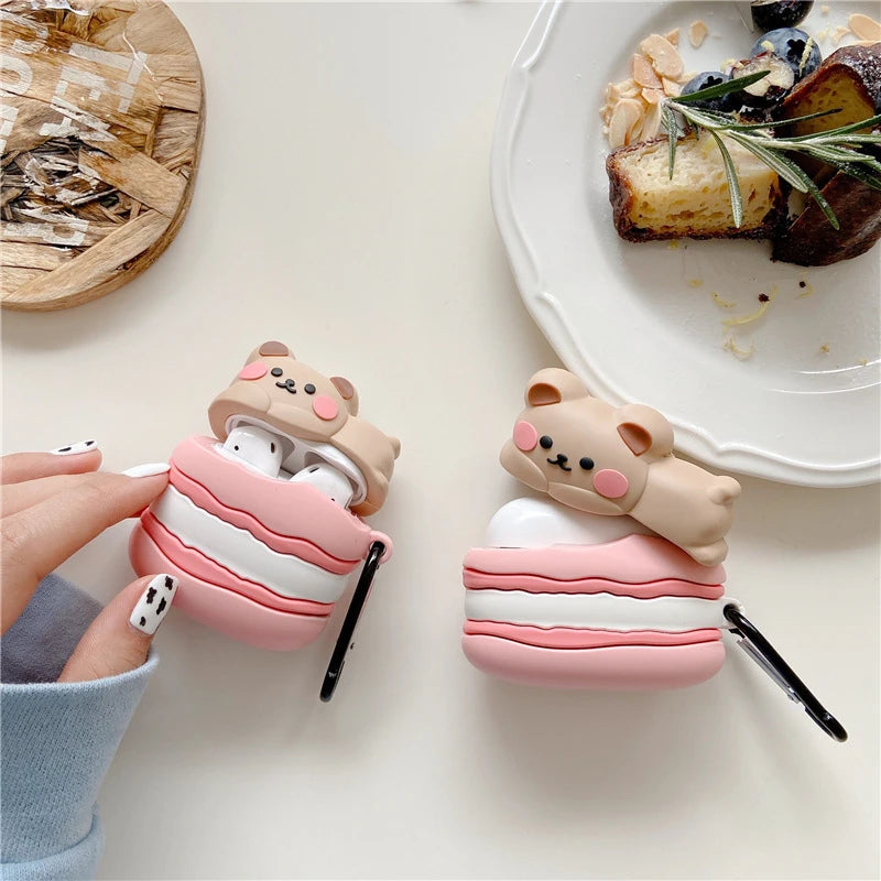 Cute Macaroon Bear Premium AirPods Case Shock Proof Cover