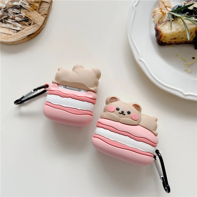 Cute Macaroon Bear Premium AirPods Case Shock Proof Cover