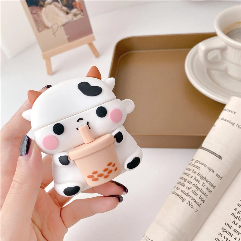 Cute Bubble Tea Cow Premium AirPods Case Shock Proof Cover