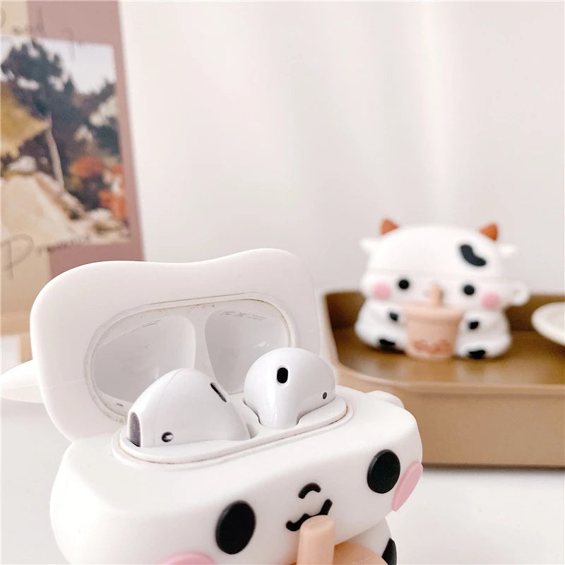 Cute Bubble Tea Cow Premium AirPods Case Shock Proof Cover