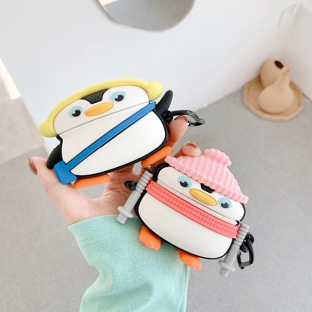 Cute Cross Country Skiing Penguin Premium AirPods Case Shock Proof Cover