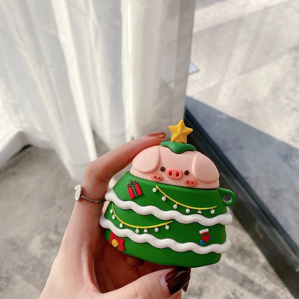 Cute Christmas Tree Pig Premium AirPods Case Shock Proof Cover