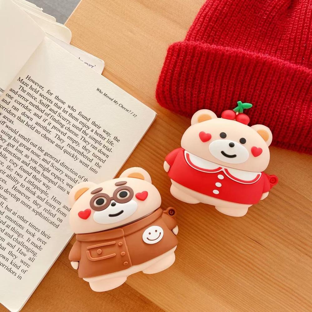 Cute Teddy Bear 'Hearts and Cherries' Premium AirPods Case Shock Proof Cover