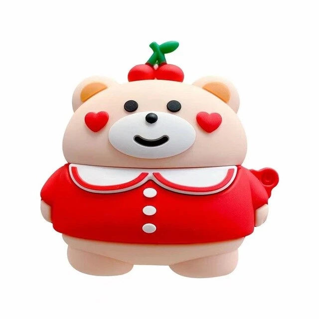 Cute Teddy Bear 'Hearts and Cherries' Premium AirPods Case Shock Proof Cover