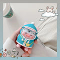 Cute Pig in Blue Coat with Hood Premium AirPods Case Shock Proof Cover