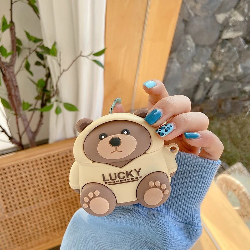 Cute Lucky Teddy Bear Premium AirPods Case Shock Proof Cover