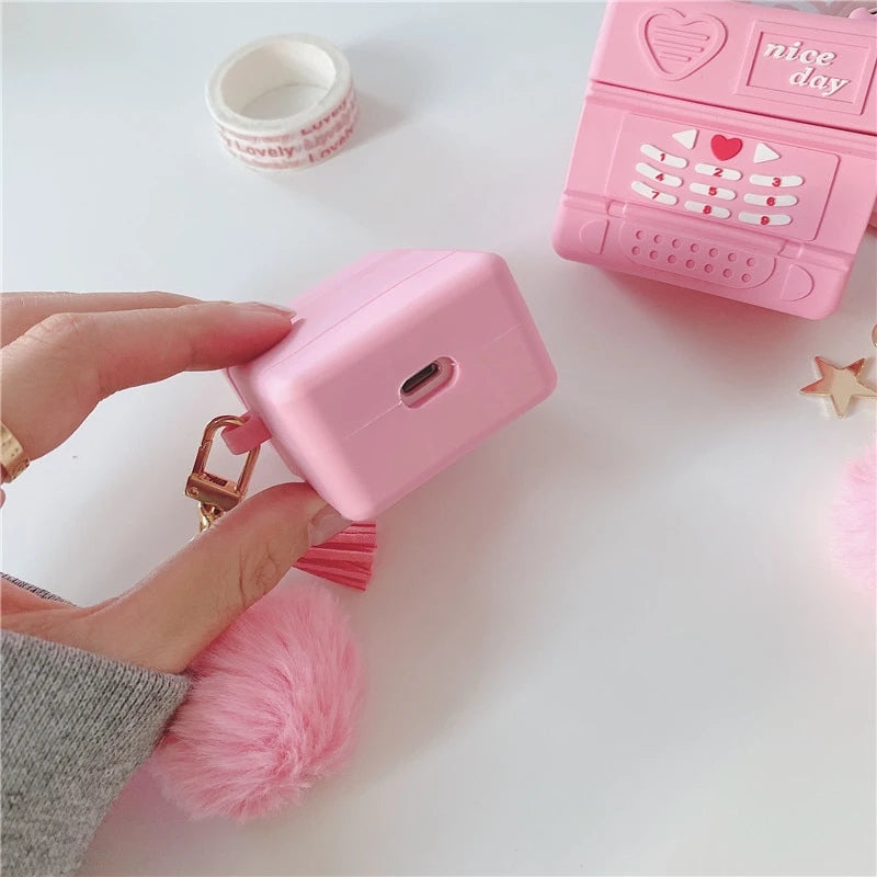 Cute Pink Retro Mobile Phone Premium AirPods Case Shock Proof Cover