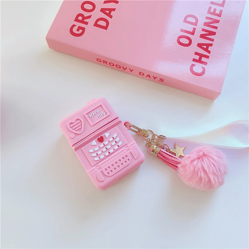 Cute Pink Retro Mobile Phone Premium AirPods Case Shock Proof Cover