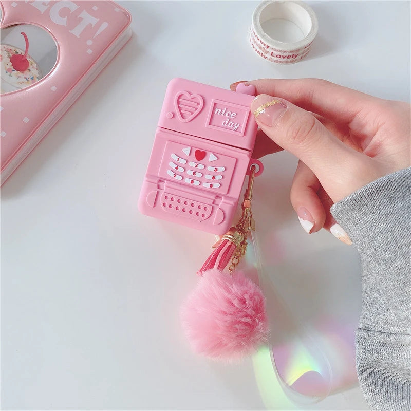 Cute Pink Retro Mobile Phone Premium AirPods Case Shock Proof Cover