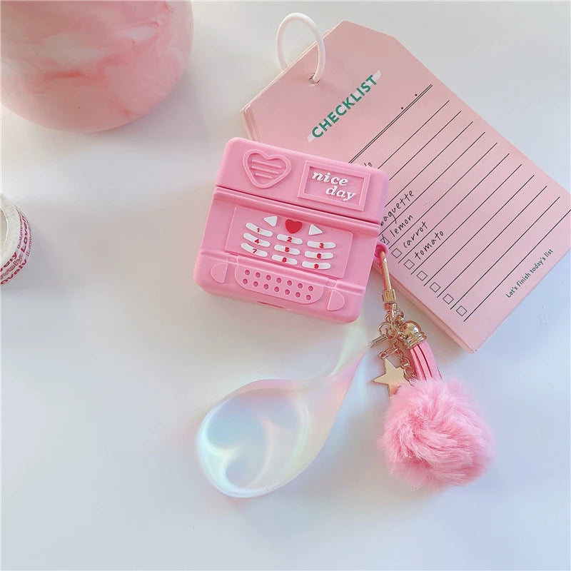 Cute Pink Retro Mobile Phone Premium AirPods Pro Case Shock Proof Cover