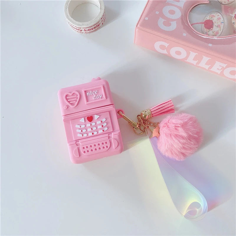 Cute Pink Retro Mobile Phone Premium AirPods Case Shock Proof Cover