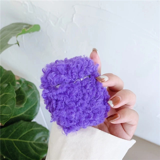 Cute Purple Plush AirPods Case Shock Proof Cover