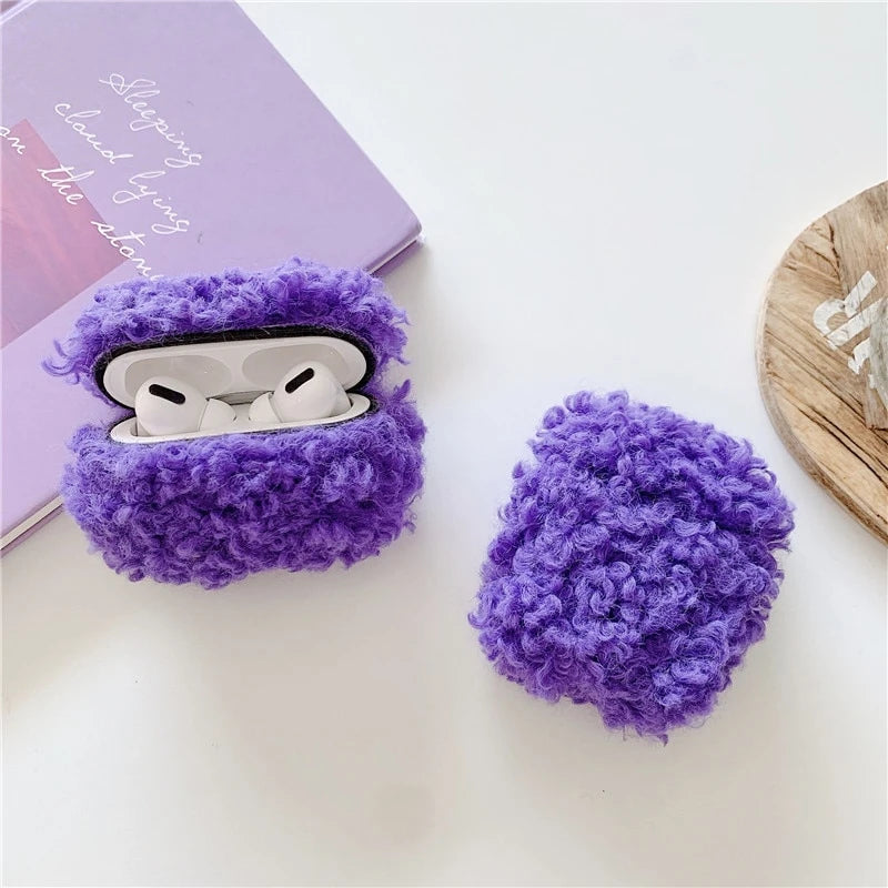 Cute Purple Plush AirPods Pro Case Shock Proof Cover