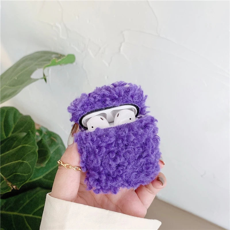 Cute Purple Plush AirPods Case Shock Proof Cover