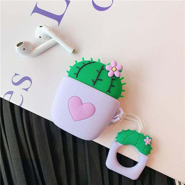 Purple Cactus Purple Heart AirPods Case Shock Proof Cover