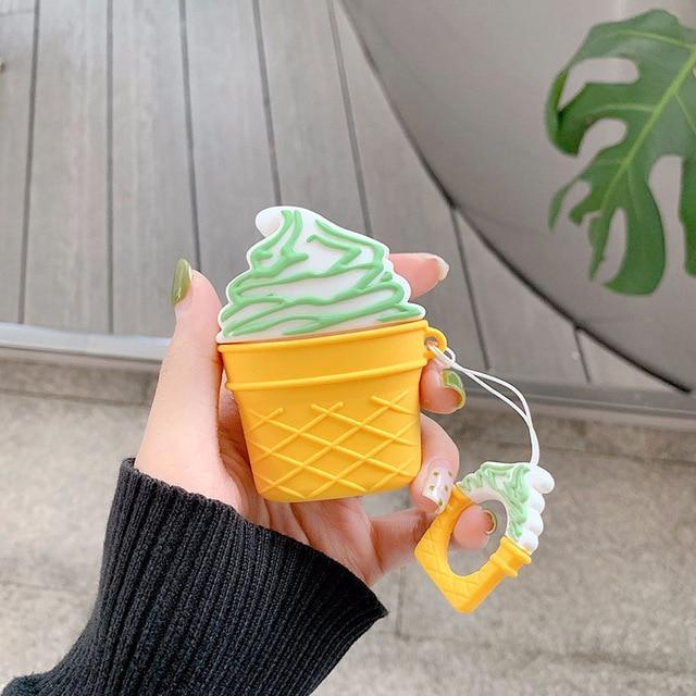 Vanilla w/Pistachio Drizzle Ice Cream Cone Premium AirPods Case Shock Proof Cover